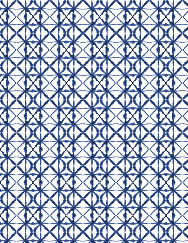 Indigo Splash Ikat Diamond Tile White