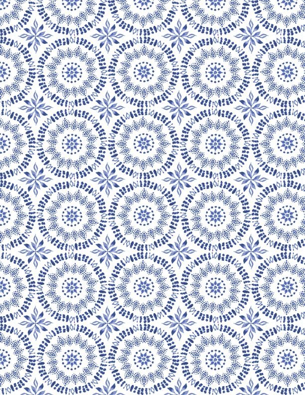 Indigo Splash Circular Medallion White