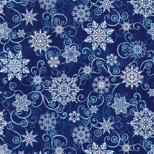 Snowflakes Deep Blue 108" Wide Backing Fabric