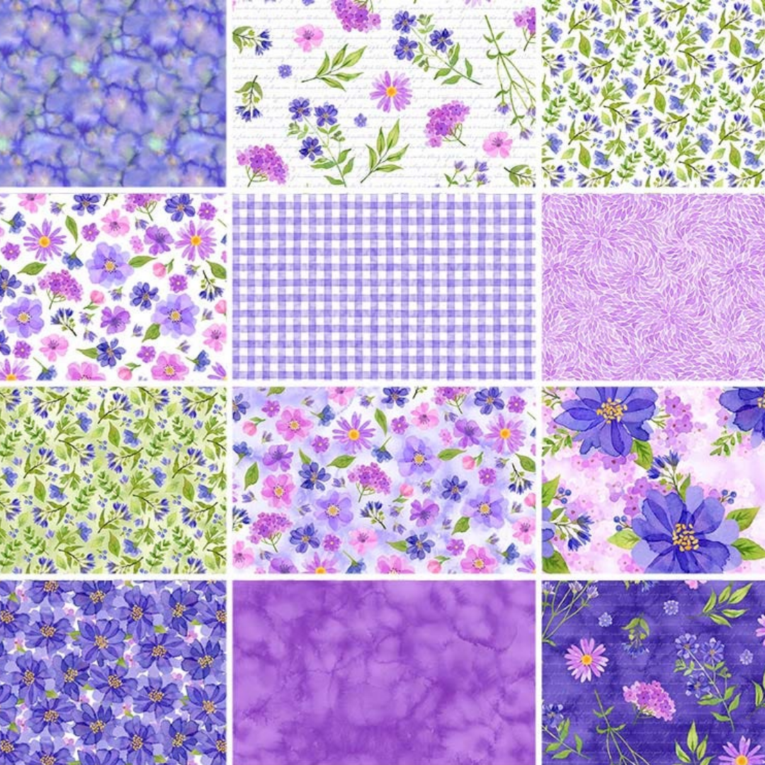Pressed Flowers White & Purple Medium