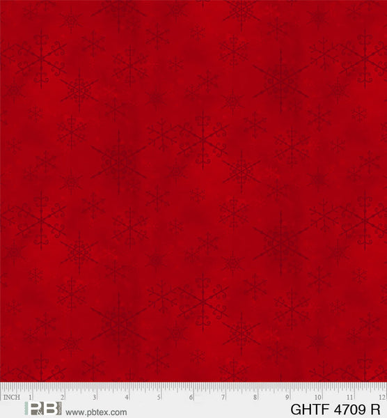 Gnome's Home Tree Farm Snowflakes on Red