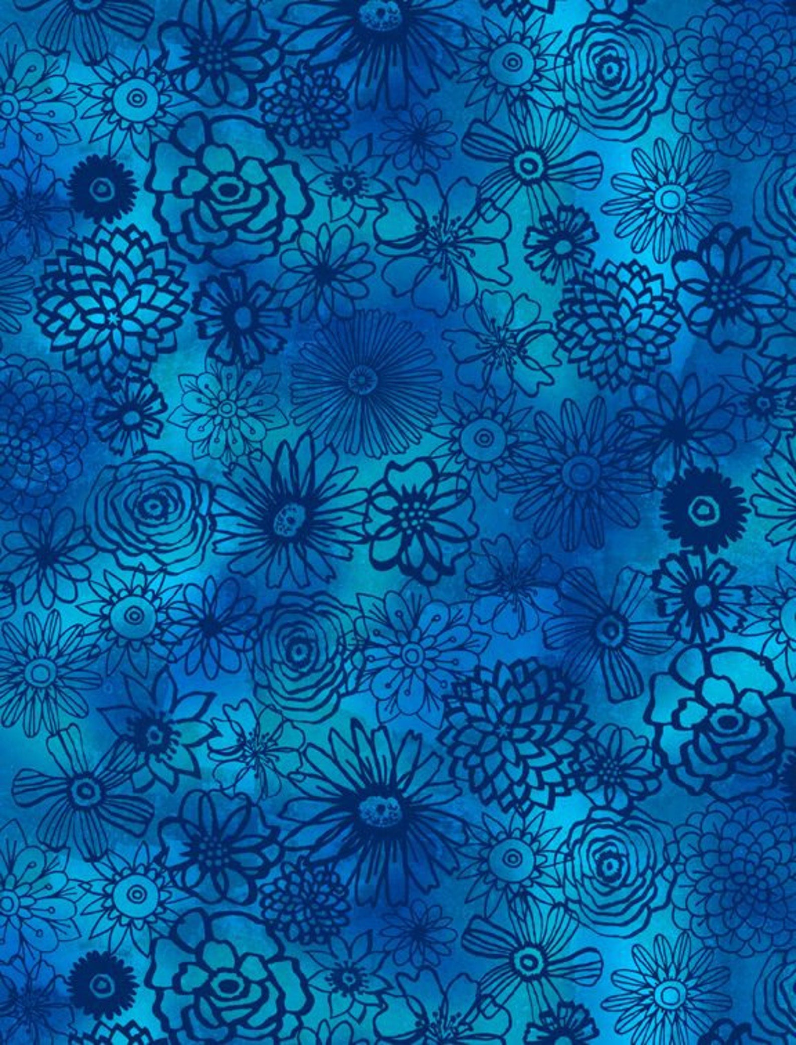 Floral Outline Blue